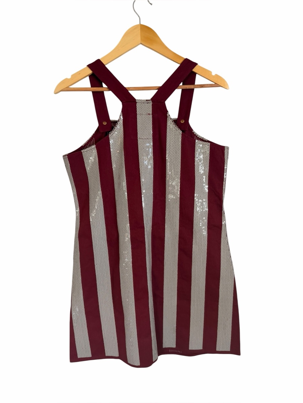 Queen of Sparkles Maroon & Grey Sequin Striped Overall Dress Women’s Small NWT - Picture 4 of 12